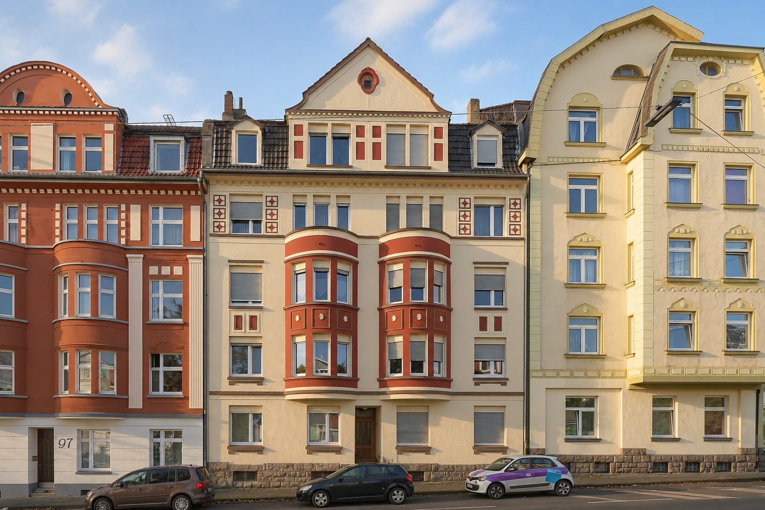 Gründerzeit-Häuserzeile aus mehreren Mehrfamilienhäusern